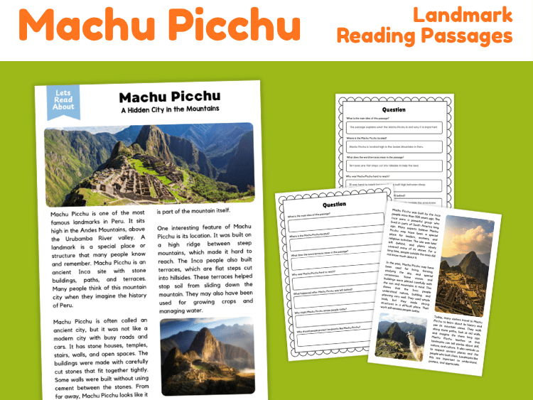 Machu Picchu Reading Comprehension | Landmark Reading Passages