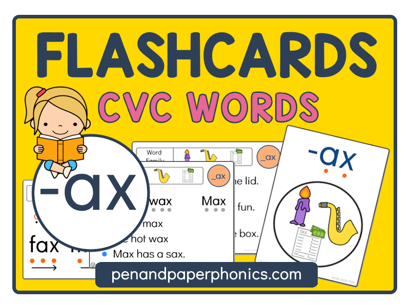 -AX CVC Word Family Reading Flashcards