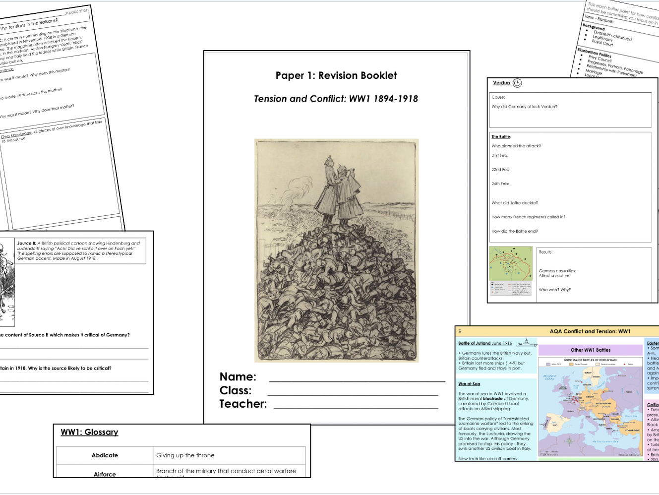 Conflict & Tension WW1 GCSE Revision (AQA) / Teacher Bundle