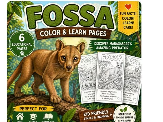 Fossa Coloring Pages for Kids | Rare Animal Coloring Pack with Fun Facts