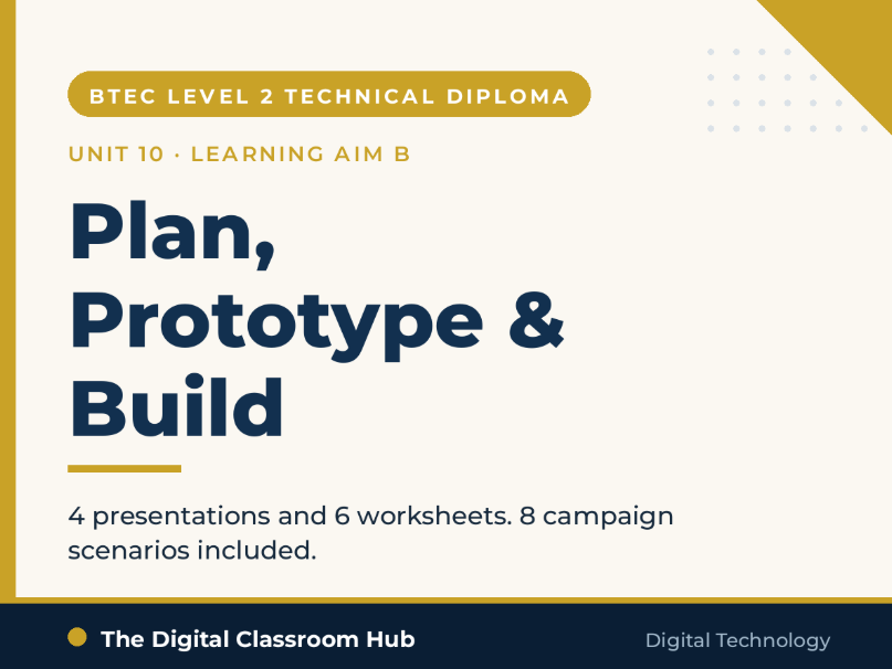 BTEC L2 Digital Technology Unit 10 | Learning Aim B Complete Pack | Plan, Prototype, Build