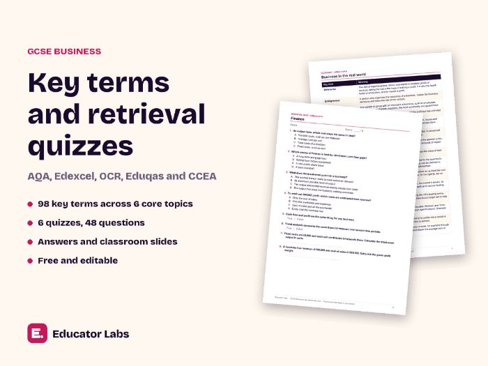 GCSE Business Key Terms & Retrieval Quizzes