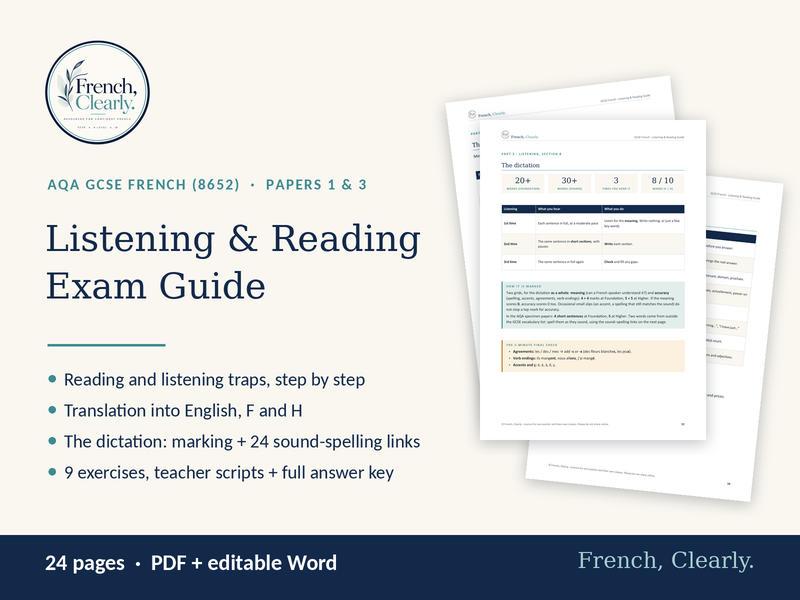 AQA GCSE French Listening & Reading Guide (8652) – Dictation, Translation, Exam Traps & Exercises