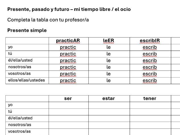 tiempo libre presente, pasado y futuro / free time in present, past and future - verb conjugation