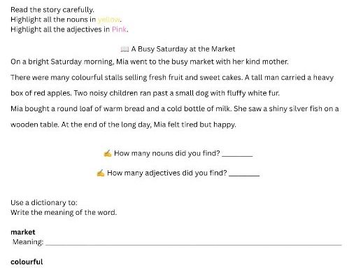 Identifying Nouns and Adjectives | Dictionary Skills
