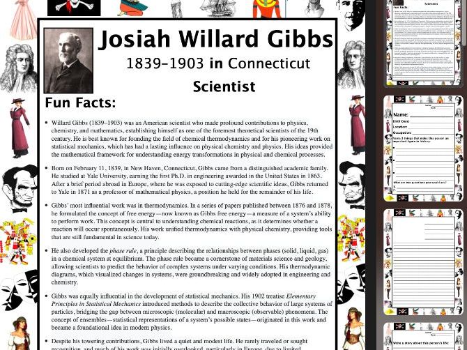 Josiah Willard Gibbs PACKET & ACTIVITIES, Important Historical Figures Series