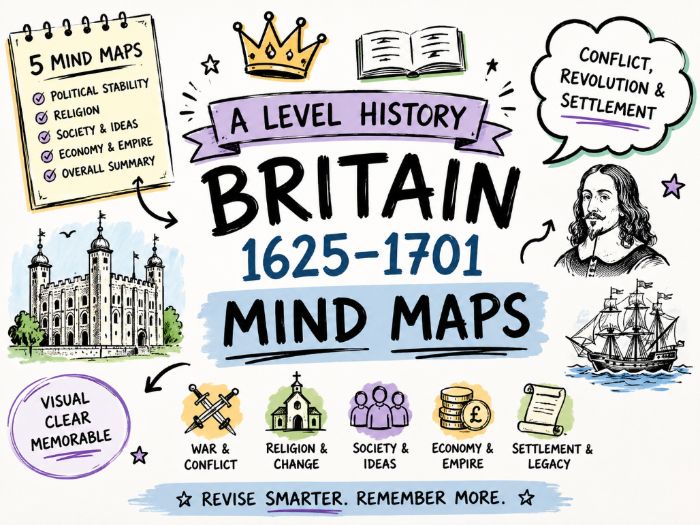Edexcel: A Level History Britain 1625–1701 Mind Maps: Conflict, Revolution and Settlement