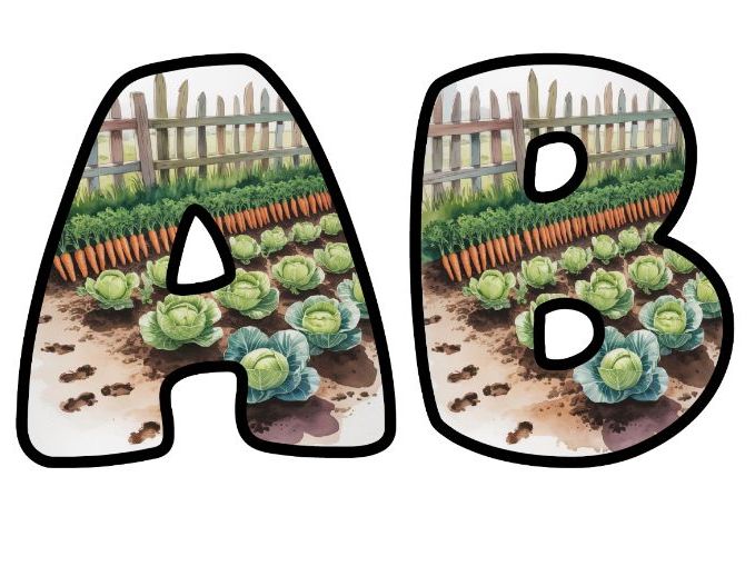 Rabbit Vegetable Patch Plants Themed Lettering Set | Classroom Display | Upper & Lowercase, 0-9