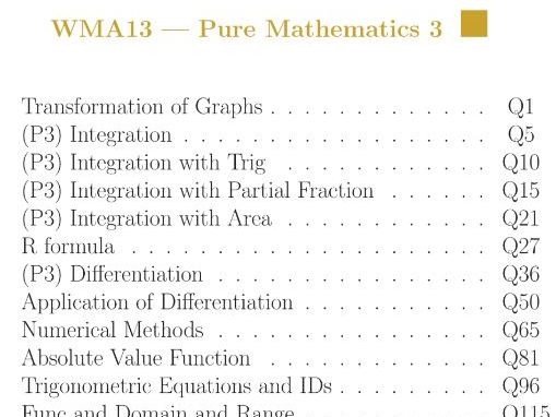 Pearson IAL Mathematics - Pure Mathematics 3 - Question By Topic