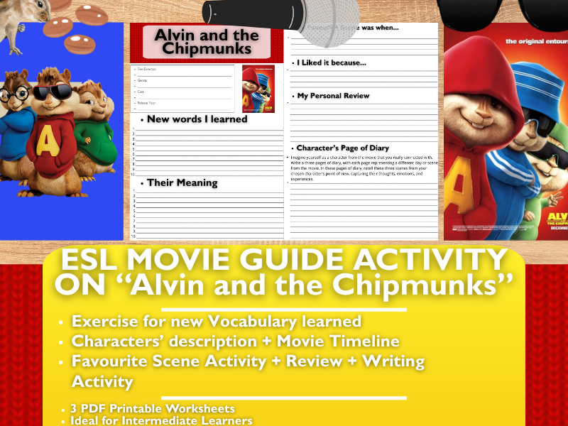 ESL Movie Guide Worksheets on "Alvin and the Chipmunks"