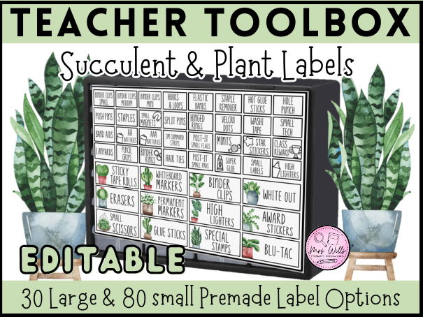 Teacher Toolbox Labels | Succulent & Plant Décor | 44 Drawer Spotlight Storage