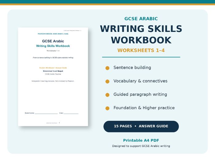 GCSE Arabic Writing Skills Workbook – Worksheets 1–4