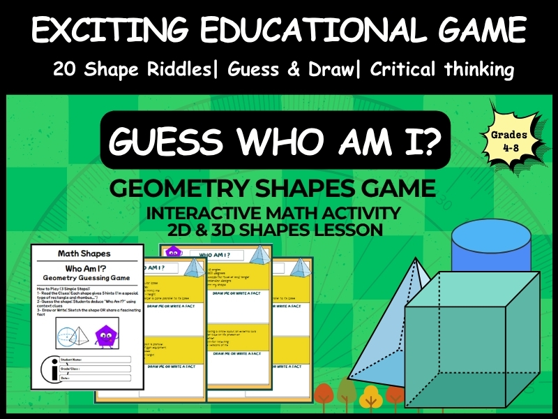 Geometry Shapes Game: "Who Am I?" Interactive Math Activity | 2D & 3D Shapes Lesson for Grades 4-7