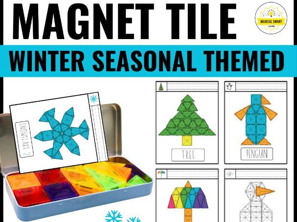 Winter Magnetic Magnet Tile Task Cards Printables Build | Fine Motor Activities