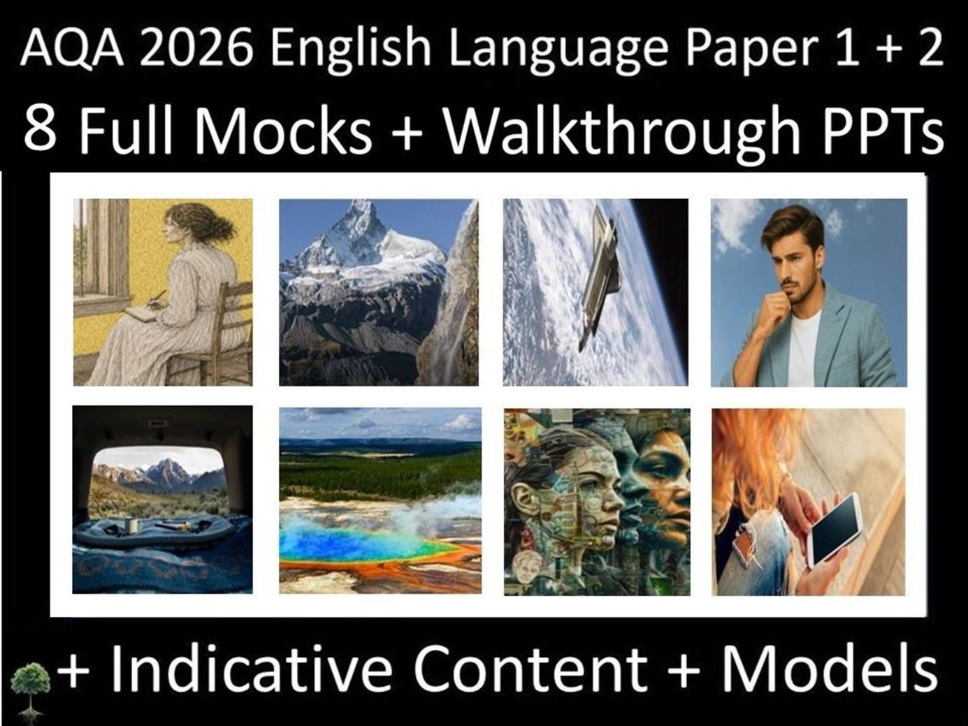 Eight AQA 2026 English Language Paper 1 + 2 Mocks + Walkthrough PPTs