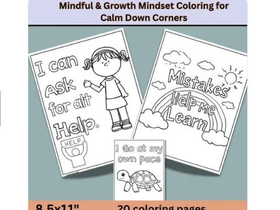 Growth Mindset Coloring Pages for Calm Down Corners – 20 Printable Worksheets