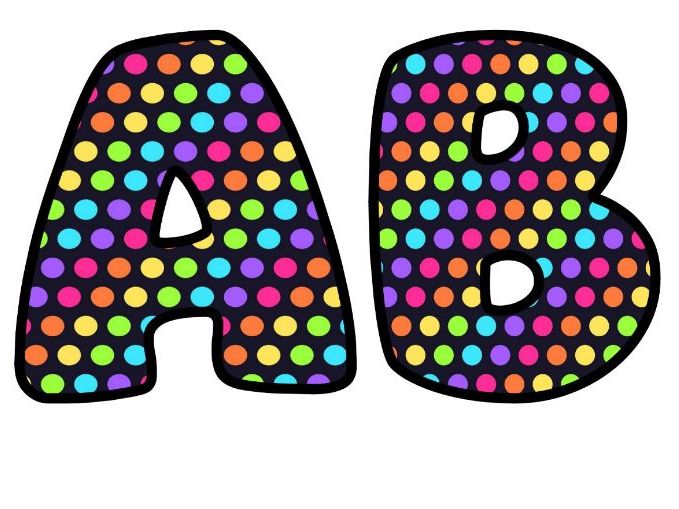 Neon Dots on Black Bubble Letters | Polka Dot Bulletin Board Letters | Classroom Display Pack