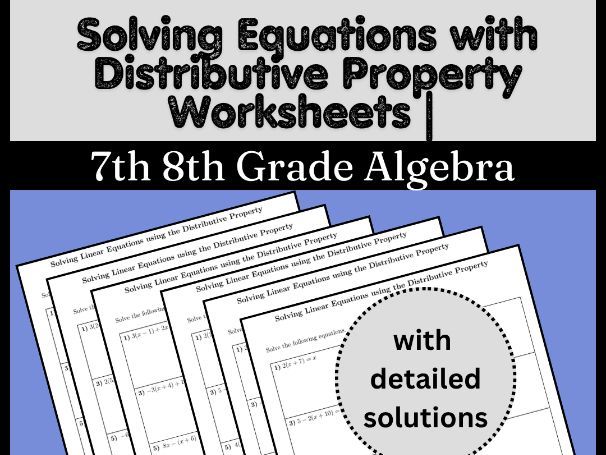 Solving Equations with Distributive Property Worksheets | 7th 8th Grade Algebra