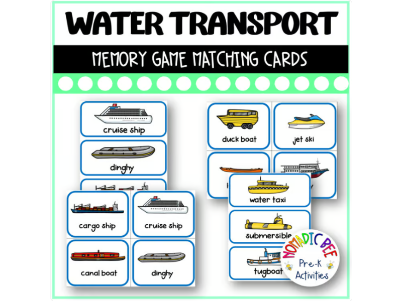 Water Transport Matching Cards Circle Time