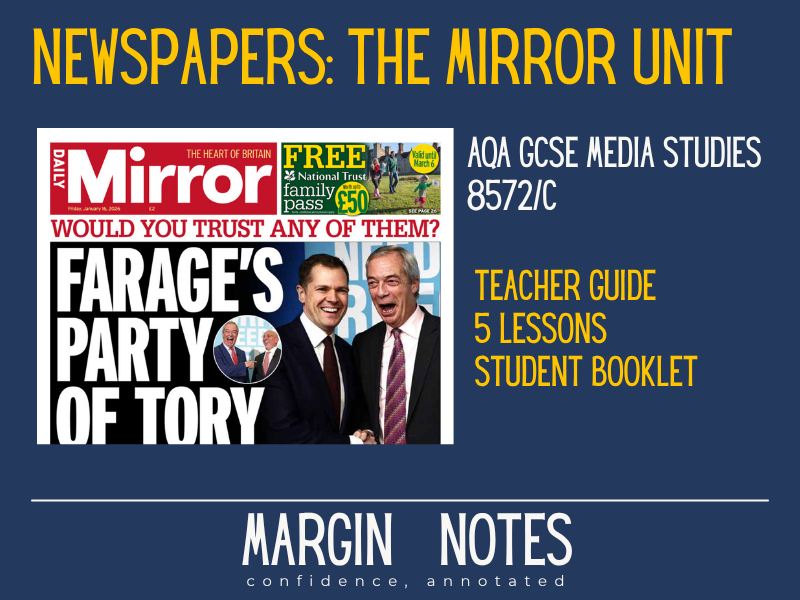 AQA GCSE Media Studies (8572) Daily Mirror Newspaper CSP | 5 Lessons + Revision Booklet