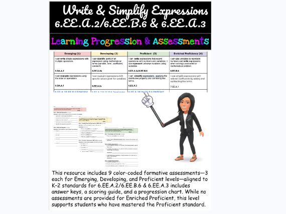 6th Grade: Writing and Simplifying Expressions Learning Progression & Assessments