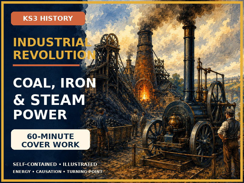 Industrial Revolution KS3 Cover Lesson | Coal, Iron and Steam Power | 60-Minute Worksheet