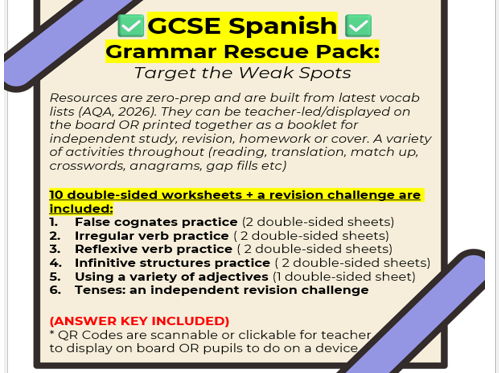 GCSE Spanish Grammar Revision Rescue Pack: Target the Weak Spots