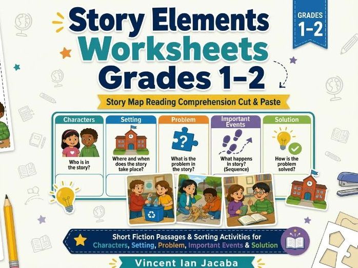 Story Elements Worksheets Grades 1–2 | Story Map Cut & Paste
