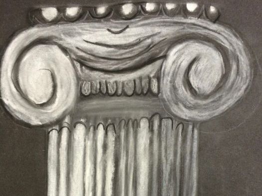 Greek and Roman Columns in charcoal and chalk