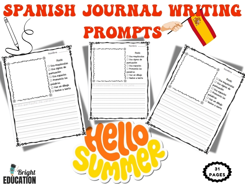 Summer Spanish Journal Writing Prompts – Draw and Write Journal