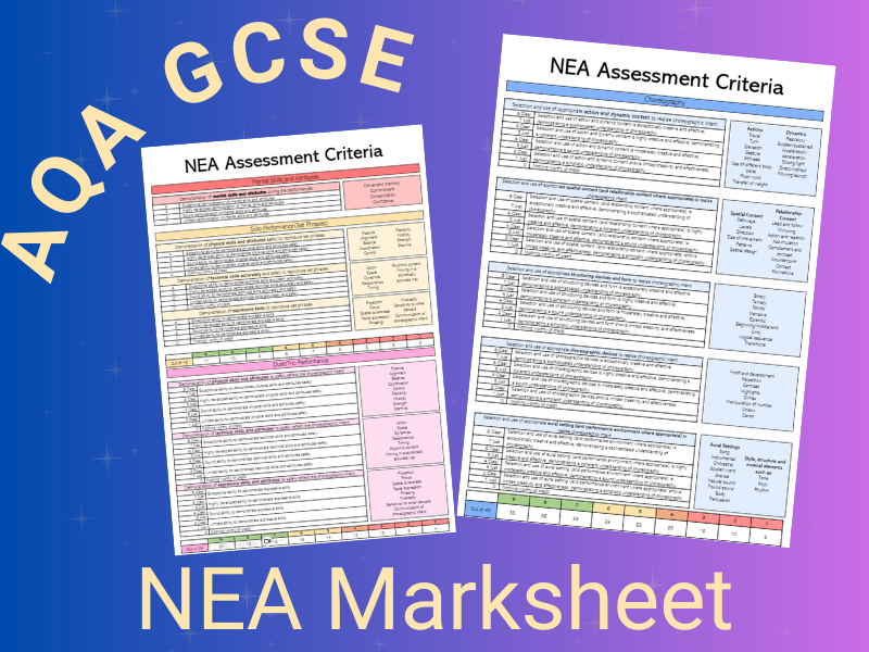 AQA GCSE Dance NEA Marking Sheet