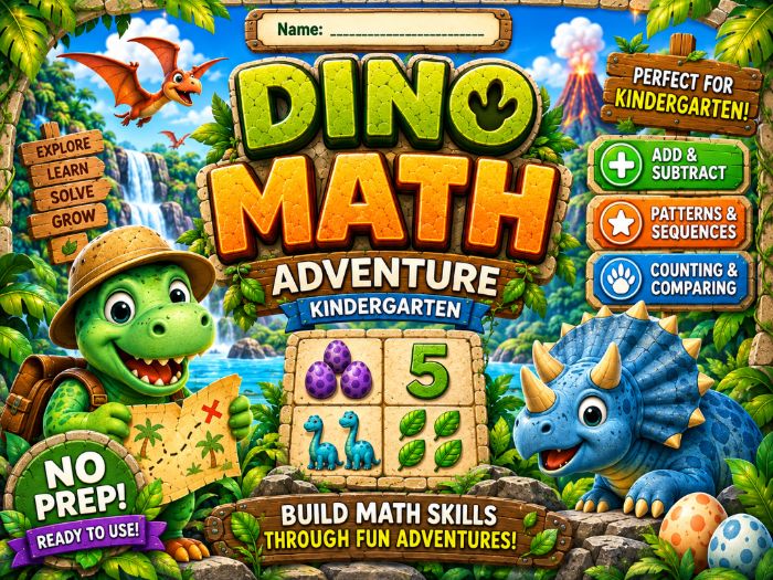 Dinosaur Math Worksheets | Addition, Subtraction, Counting & Number Sense | K–1