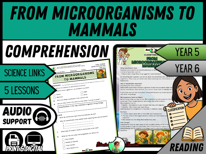 Classifying Life: From Microorganisms to Mammals | Reading Comprehension | Year 5/6