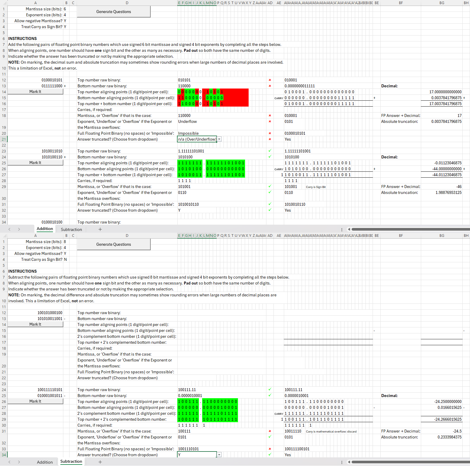 Guided Floating Point Binary Mathematics questions Teaching Resources