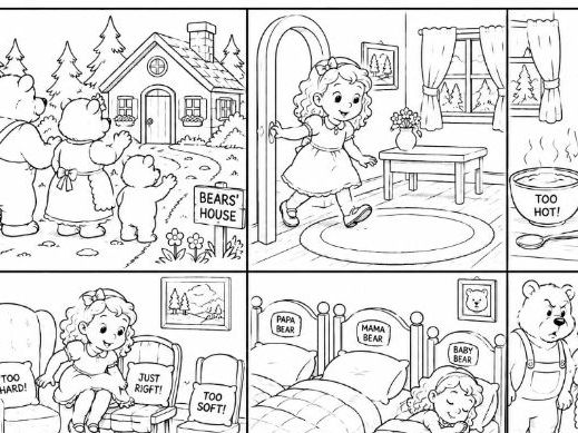 Goldilocks and the Three Bears Story Telling Colouring Sheet