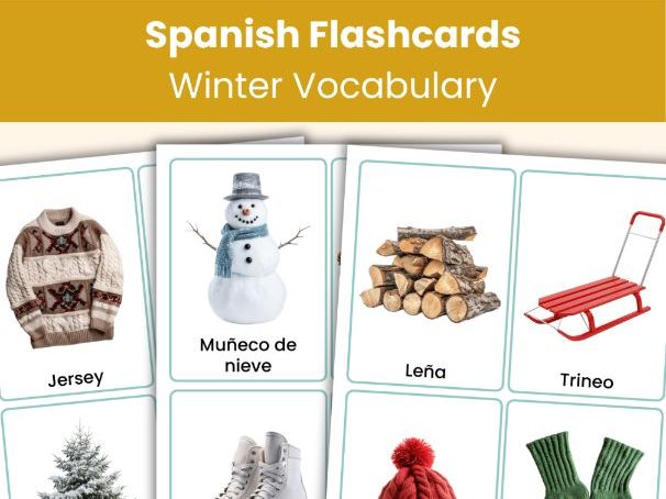 Spanish Winter Vocabulary Flashcards | Real Photo Cards | Printable Learning Resource