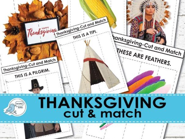 Thanksgiving Cut and Match – Speech Therapy, ESL, Early Learning, Logic Skills Printable