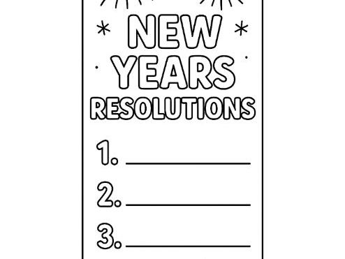 New Years Resolutions Bookmark template colouring sheet (goal-setting)