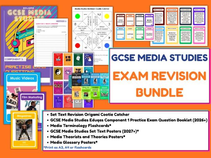 GCSE Media Studies Eduqas Component 1 Revision Bundle (2026+) | Exam Questions, Set Text Posters, Me