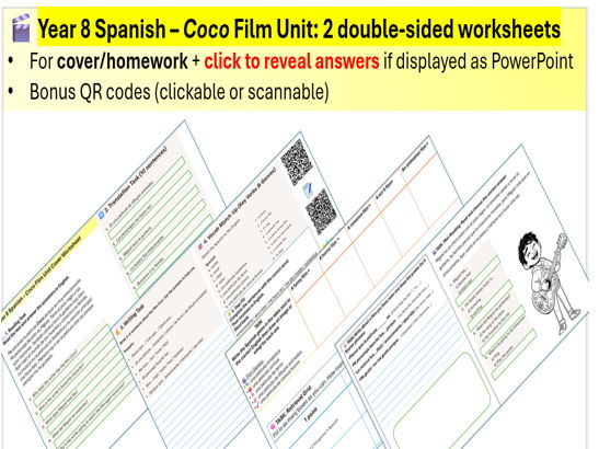 Year 8 Spanish – Coco Film Unit Cover Worksheets (KS3)