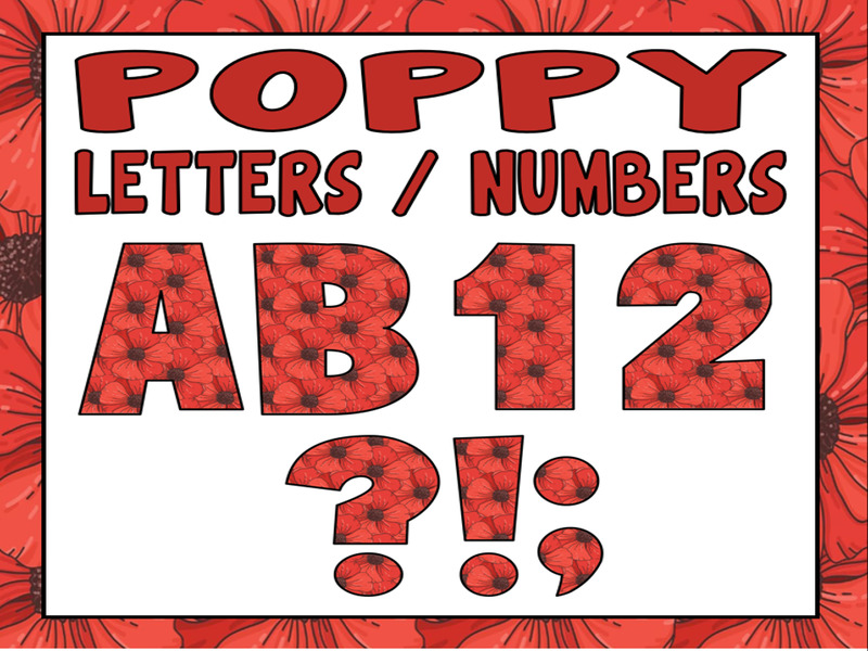 POPPIES REMEMBRANCE DAY LETTERING - LETTERS AND NUMBERS