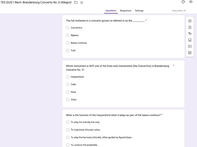Google Form Quiz Edexcel GCSE - Bach: Brandenburg Concerto No. 5 (Allegro)