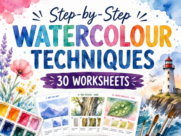 Step-by-Step Watercolour Techniques | 30 Watercolour Painting Worksheets | KS3 Art | Painting Skills