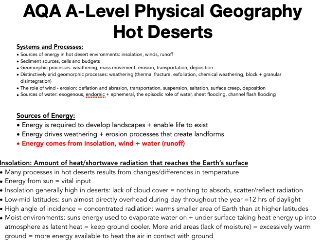 AQA A Level Geography: Hot Deserts - Systems and Processes