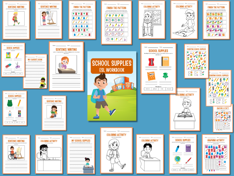 School Supplies ESL Workbook | 27 Pages (PDF & PPTX)