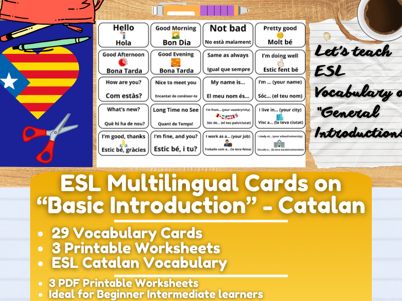 ESL Multilingual Vocabulary Flashcards on "General Introductions" - Catalan
