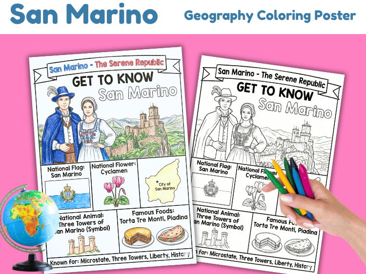 San Marino Geography Coloring Poster | Country Facts Activity