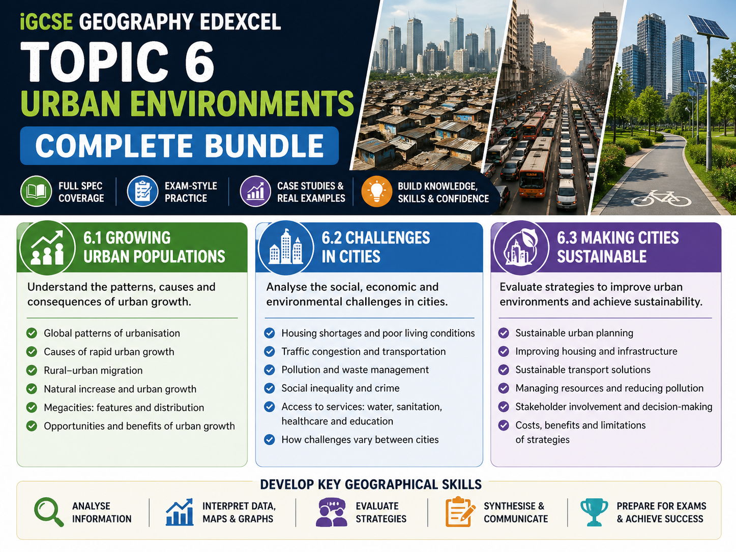 iGCSE Geography Edexcel - Topic 6. Urban Environments - BUNDLE