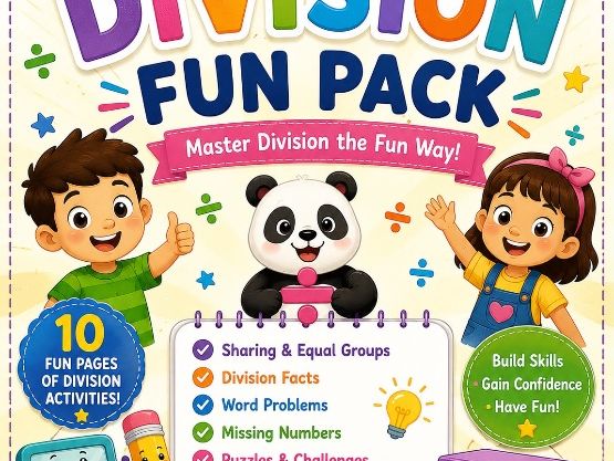 10-page Division Fun Pack designed for children around 6-8 years/Grades 1-3.