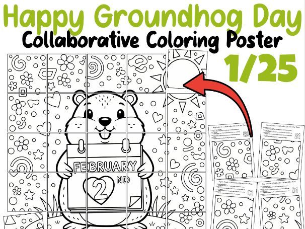 Happy Groundhog Day Collaborative Coloring Poster – February 2 Classroom Activity